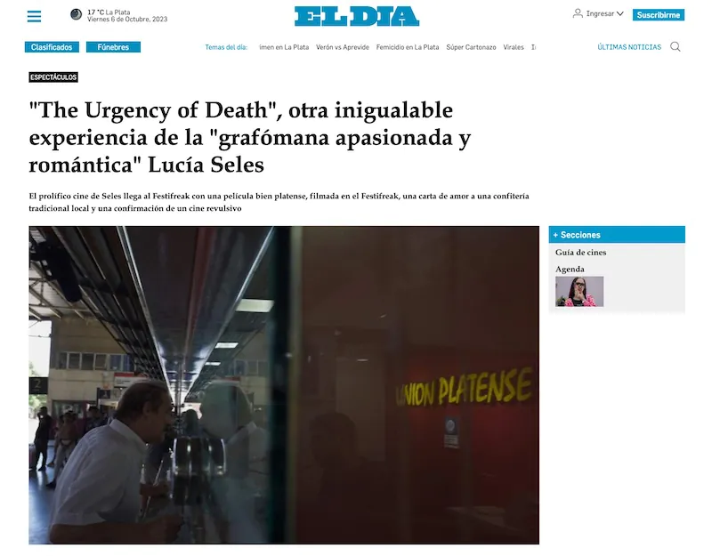Prensa El Dia entrevista a Lucía Seles sobre su película The urgence of death